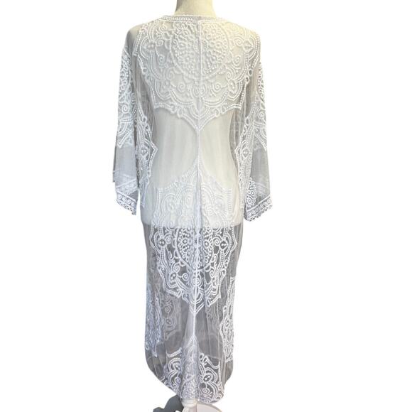 White Sheer Lace Kimono Duster Cardigan Size Small - Picture 3 of 7